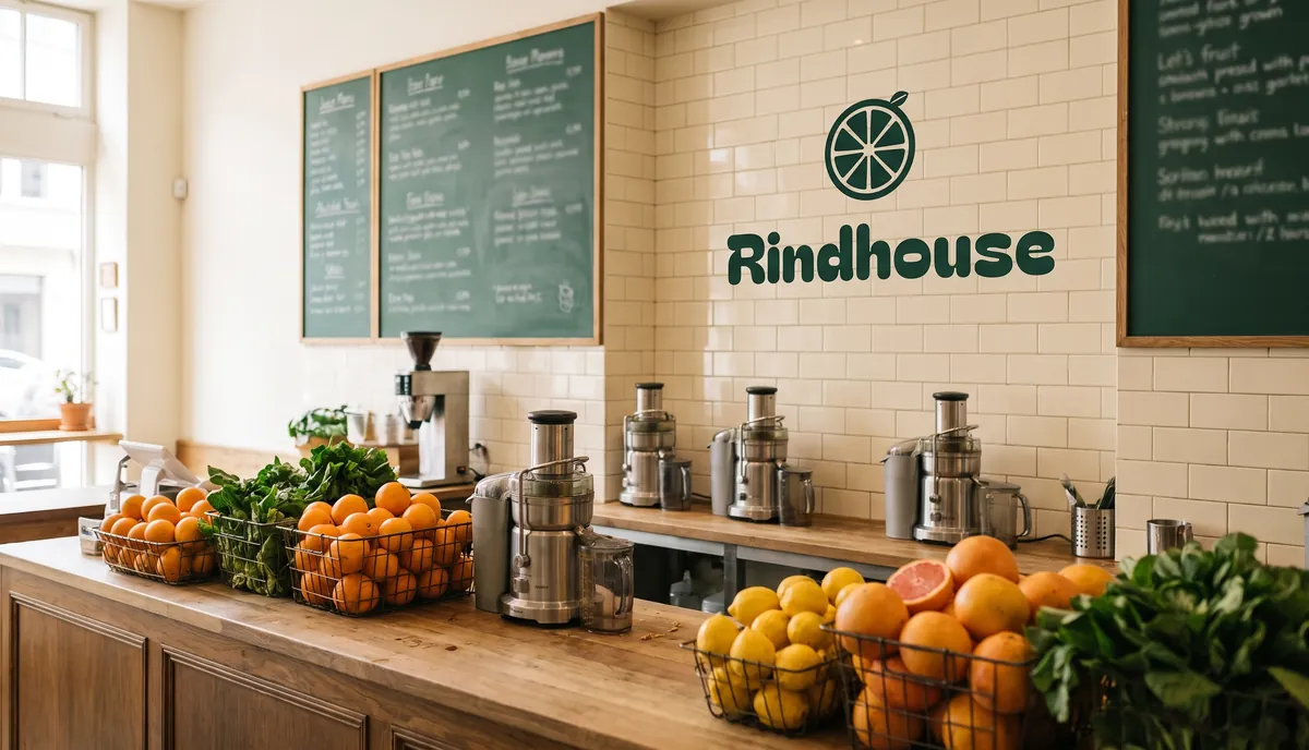 Inside a Rindhouse store: the counter, the juicers and the menu boards